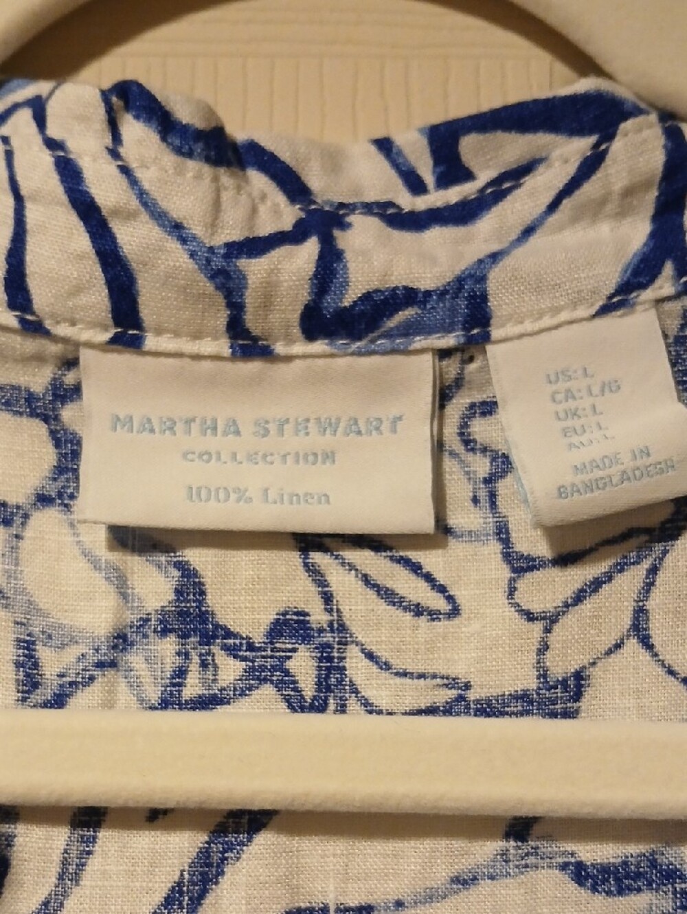 Martha Stewart Button-Down Linen Shirt with Blue Floral Outline (Never Worn) - Picture 4 of 5